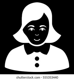 Woman vector icon. Flat white symbol. Pictogram is isolated on a black background. Designed for web and software interfaces.