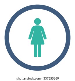 Woman vector icon. Style is bicolor flat rounded symbol, cobalt and cyan colors, rounded angles, white background.