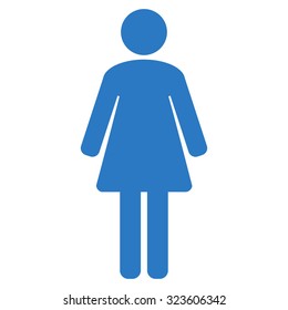 Woman vector icon. Style is flat symbol, smooth blue color, rounded angles, white background.