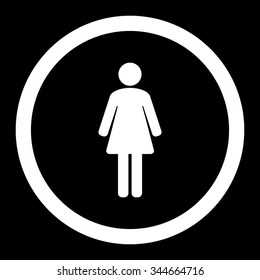 Woman vector icon. Style is flat rounded symbol, white color, rounded angles, black background.