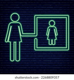 Woman and woman vector image. Icon, logo, signs. neon