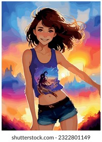 Woman vector image illustration with colorful background