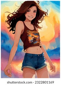 Woman vector image illustration with colorful background