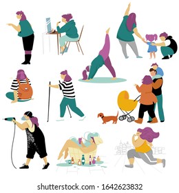 woman. vector image of a woman in various fields of activity. set of isolated images