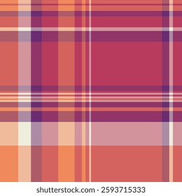 Woman vector pattern seamless, vibrant textile plaid fabric. Curved check background tartan texture in red and pink colors palette.