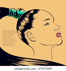 Woman vector portrait on a background. EPS