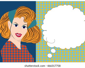 woman vector, retro bubble speech