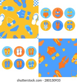 Woman vector seamless pattern with swim suit set