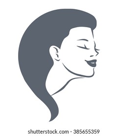 Woman vector symbol design template. Girl profile is suitable for cosmetics, beauty, health,spa, fashion themes. Creative logo/icon./Portrait of beautiful woman, only head