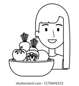 woman with vegetables in dish