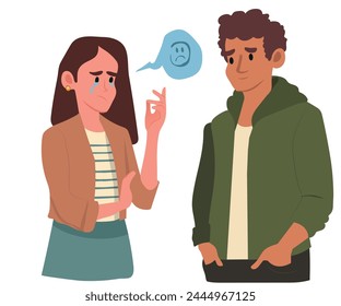 Woman venting to a friend, sad woman talking to her boyfriend. vector illustration