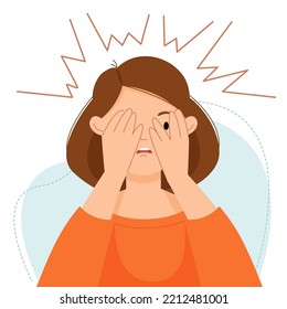 The woman is very afraid, feels fear. The girl is shocked and frightened. Vector flat illustration.