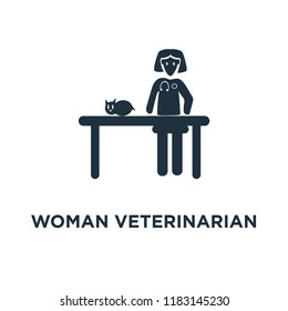 Woman Veterinarian icon. Black filled vector illustration. Woman Veterinarian symbol on white background. Can be used in web and mobile.