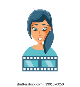 woman with video tape isolated icon