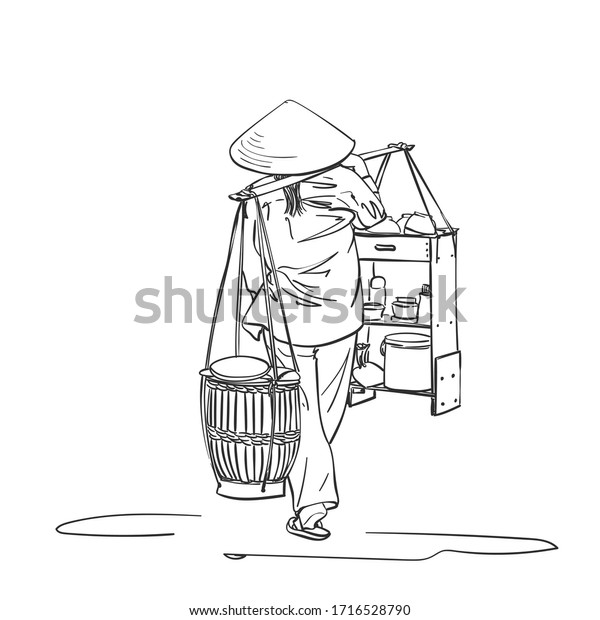 Woman Vietnamese Hat Carrying Yoke On Stock Vector (Royalty Free ...