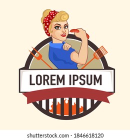 woman vintage logo cartoon in vector