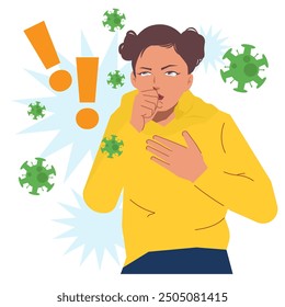 woman violently coughing in yellow hoodie illustration