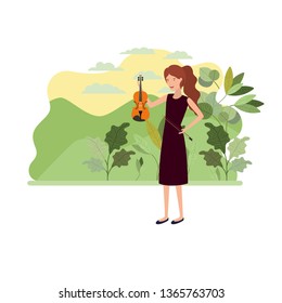 woman with violin in landscape avatar character