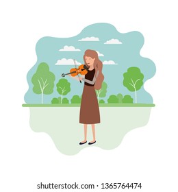 woman with violin in landscape avatar character