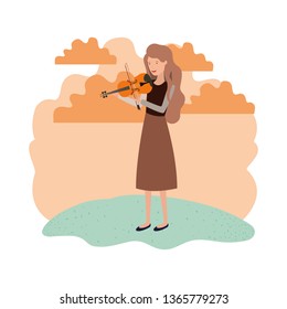 woman with violin in landscape avatar character