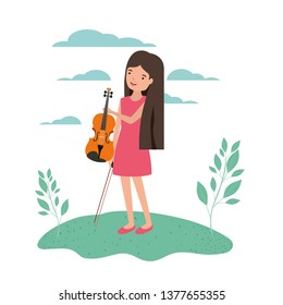 woman with violin in landscape avatar character