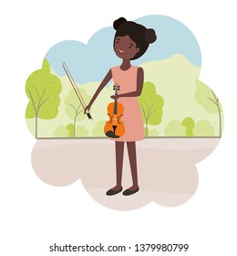 woman with violin in landscape avatar character