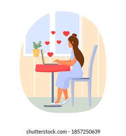 woman virtual love heart vector illustration