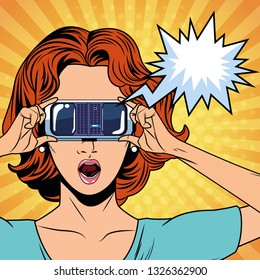 Woman with virtual reality glasses technology