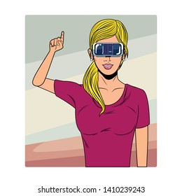 woman with virtual reality headset avatar cartoon character with colorful background vector illustration graphic design