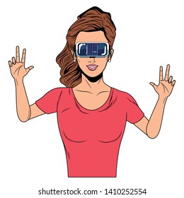 woman with virtual reality headset avatar cartoon character vector illustration graphic design