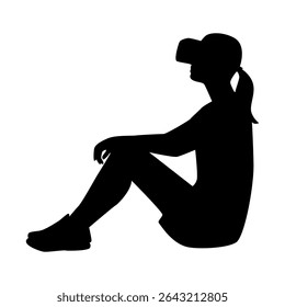 Woman in Virtual Reality Headset Sitting Silhouette