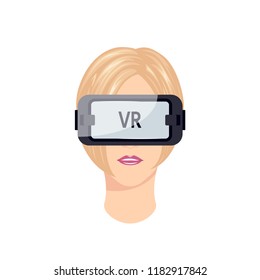 Woman in virtual reality headset. Vector illustration in flat style
