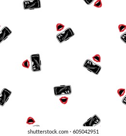 Woman virtual reality vector emoticons, emoji, smiley icons, characters. Fashion illustrated women's emotional faces seamless pattern.