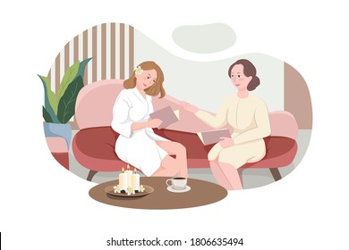 Woman visiting beauty salon, female client siting in comfortable chair.