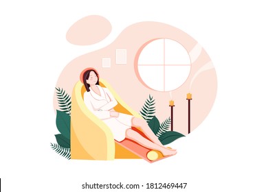 Woman visiting beauty salon, female client siting in comfortable chair