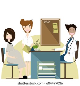 Woman visiting doctor in clinic, expectant parents,vector illustration