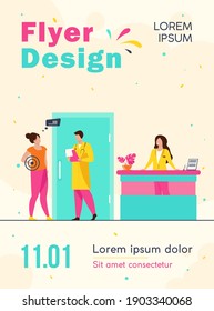 Woman visiting doctor with spinal pain. Hospital, backache, examination flat vector illustration. Medicine and healthcare concept for banner, website design or landing web page