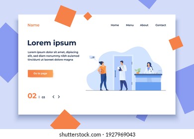 Woman visiting doctor with spinal pain. Hospital, backache, examination flat vector illustration. Medicine and healthcare concept for banner, website design or landing web page
