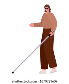 woman with a visual impairment and a cane vector illustration design