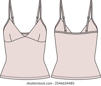 Mulher V-neck cami tanque com alças ajustáveis, esboço frente e atrás