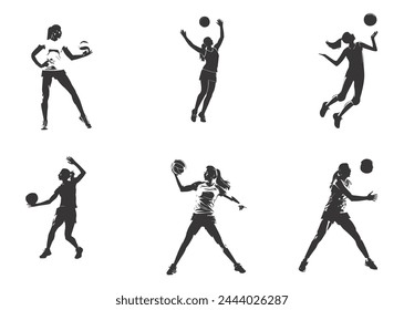 Woman voleyball silhouettes set, woman with voleyball