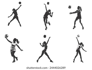 Woman voleyball silhouettes set, woman with voleyball