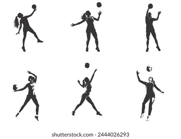 Woman voleyball silhouettes set, woman with voleyball