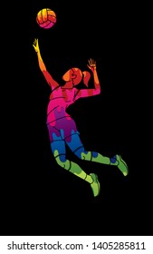 Woman volleyball player action cartoon graphic vector