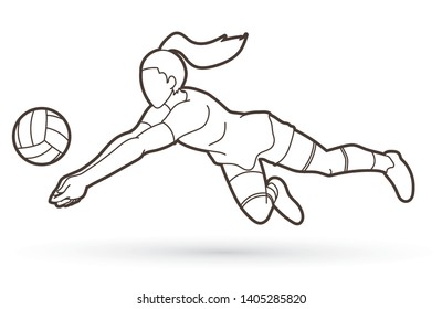 Woman volleyball player action cartoon graphic vector