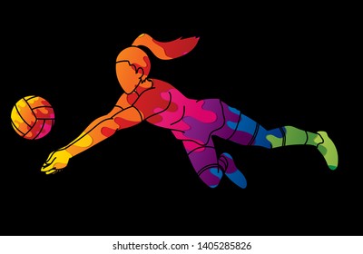 Woman volleyball player action cartoon graphic vector