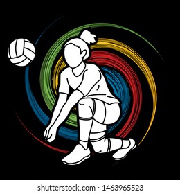 Woman volleyball player action cartoon graphic vector