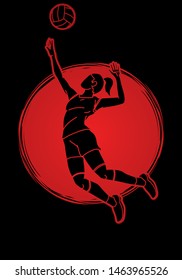 Woman volleyball player action cartoon graphic vector