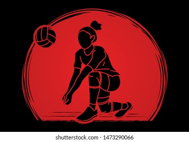 Woman volleyball player action cartoon graphic vector