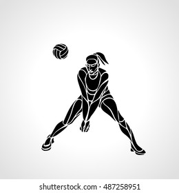 Woman volleyball player silhouette passing ball